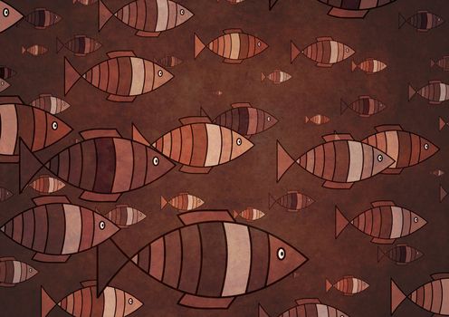 Retro looking illustration of a school of fish