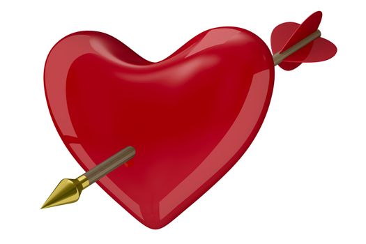 heart and arrow on white background. Isolated 3D image