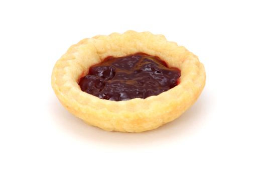 Single delicious jam tart, isolated on a white background