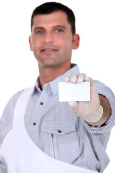 Painter with blank business card