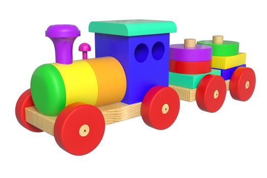 3D rendered Wooden Toy Train on white background.