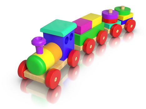 3D rendered Wooden Toy Train on white background.