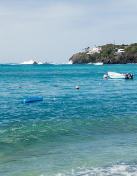 Vertical Hull Bay beach scene on island of St Thomas in US Virgin Islands USVI