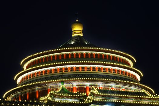 Renmin "People's" Square, Great Hall of the People, Chongqing, Sichuan, China Night Shot