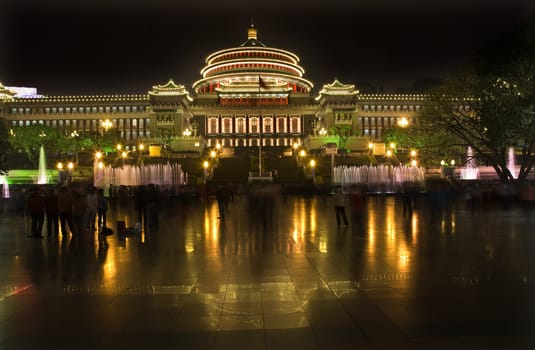 Dancing at night Renmin "People's" Square, Great Hall of the People, Chongqing, Sichuan, China