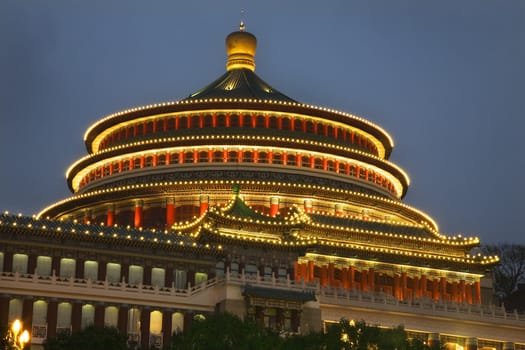 Renmin "People's" Square, Great Hall of the People, Chongqing, Sichuan, China Evening with Lights