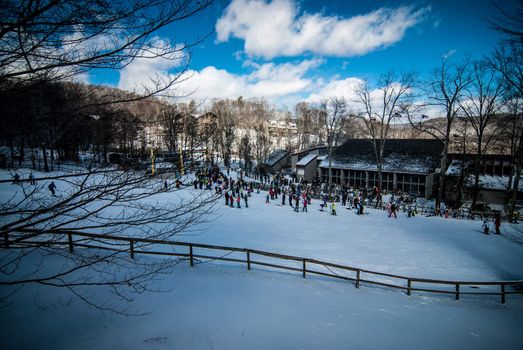 sunny day at the north carolina skiing resort in february