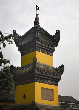 Yellow Pillar Baoguang Si Shining Treasure Buddhist Temple Chengdu Sichuan China Front of Temple