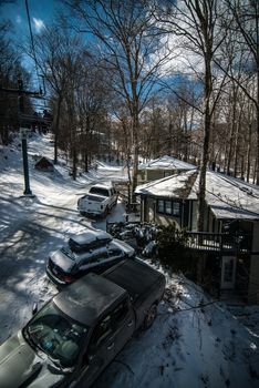 sunny day at the north carolina skiing resort in february