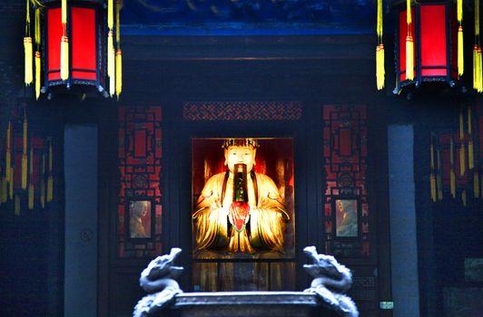 Liu Bei Memorial Wuhou Memorial, Three Kingdoms Temple, Chengdu, Sichuan, China.  This temple was built in the 1700s. 
