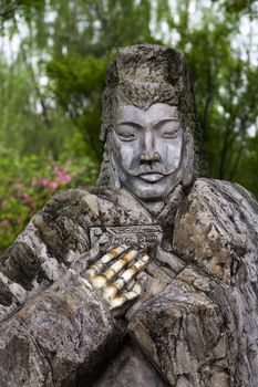 Old Stone Statue Liu Bei Three Kingdoms, Wuhou Memorial, Temple, Chengdu, Sichuan, China.  This temple was produced in the 1700s.