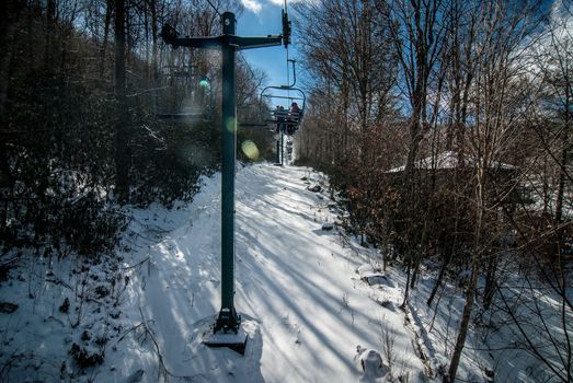 sunny day at the north carolina skiing resort in february