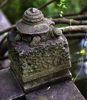 Old Stone Turtle Statue, Wuhou Memorial, Three Kingdoms Temple, Chengdu, Sichuan, China.  This temple was built in the 1700s.  Turtles are symbols of old age.