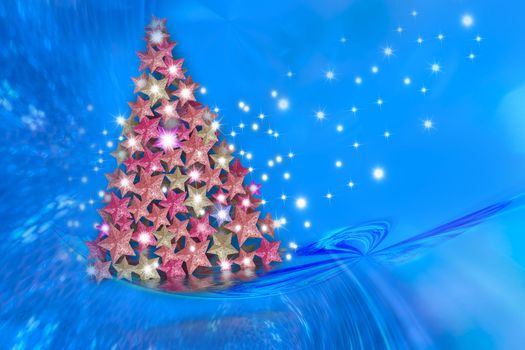 blue background Christmas tree made ??of stars