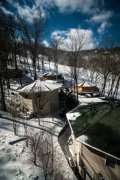 sunny day at the north carolina skiing resort in february