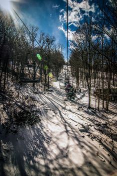 sunny day at the north carolina skiing resort in february