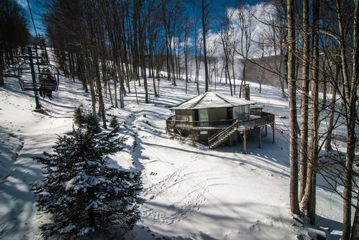 sunny day at the north carolina skiing resort in february