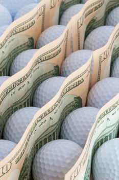 Golf balls and dollars banknotes