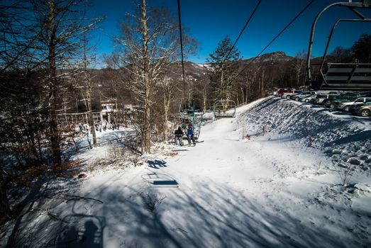 sunny day at the north carolina skiing resort in february