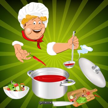 Funny Chef and fresh vegetable food for Gourmet