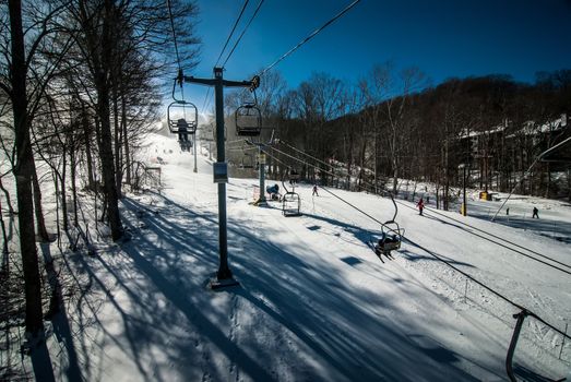 sunny day at the north carolina skiing resort in february