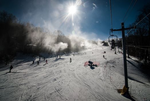 sunny day at the north carolina skiing resort in february