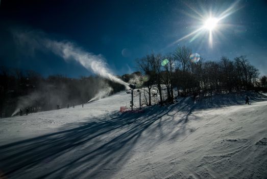 sunny day at the north carolina skiing resort in february