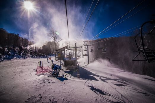 sunny day at the north carolina skiing resort in february