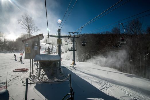 sunny day at the north carolina skiing resort in february