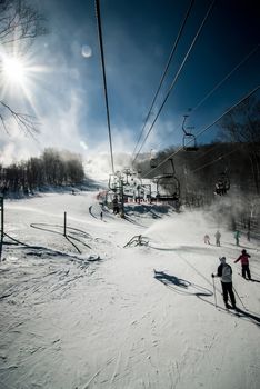 sunny day at the north carolina skiing resort in february