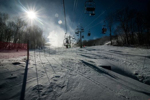 sunny day at the north carolina skiing resort in february