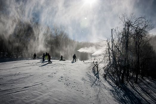 sunny day at the north carolina skiing resort in february