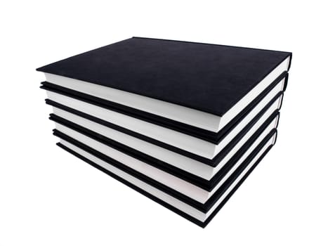 Pack of black books on white background