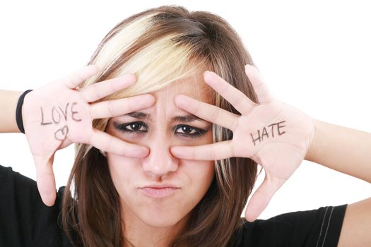 Angry girl, punk teenager girl with blonde and brown hair