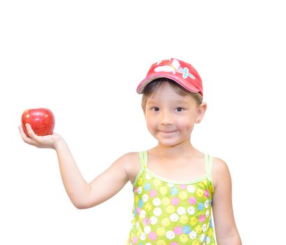 The Child and apple on white background.