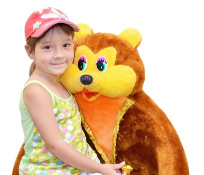 The Child and toy, on white background. The Bear.