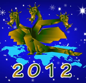 Fantastic dragon-symbol 2012 New Years on an abstract winter background