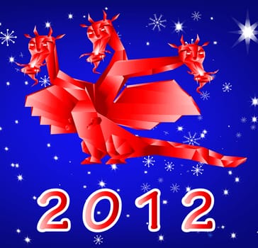 Fantastic dragon-symbol 2012 New Years on an abstract winter background