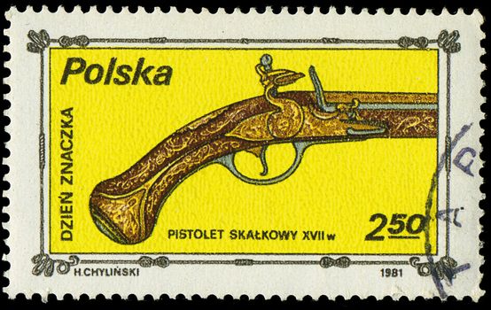 POLAND - CIRCA 1981: A Stamp printed in POLAND shows the image of the old Pistol 17th century, from the series "Stamp Day", circa 1981