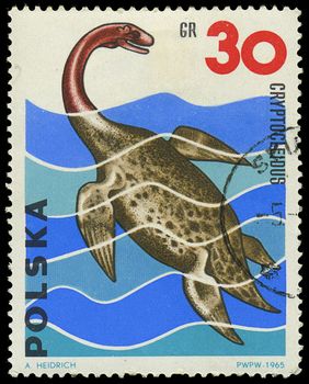 POLAND - CIRCA 1965: A stamp printed in Poland shows Cryptocleidus, series Dinosaurs, circa 1965