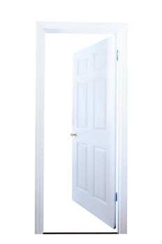 Open door isolated on white background with clipping path.