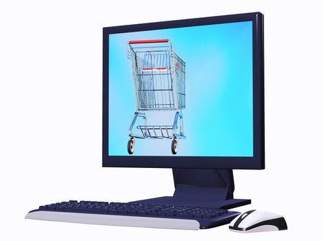 computer screen with a shopping cart inside conceptual idea of e commerce