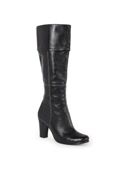 One high black leather woman�s boot on white background. Isolated with clipping path