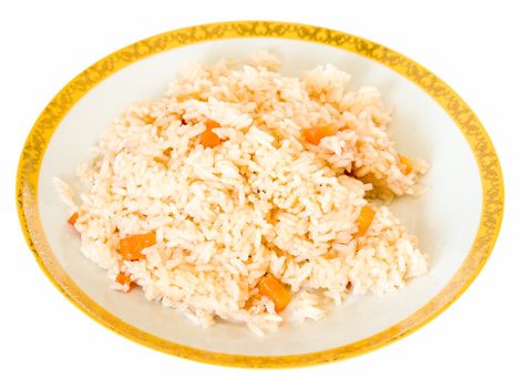 Pilau. Plate with rice on a white background