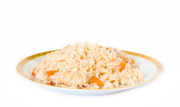 Pilau. Plate with rice on a white background