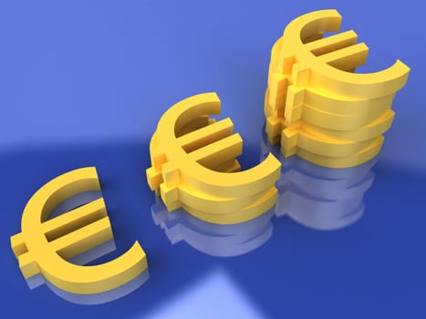 yellow euro symbols on a blue background