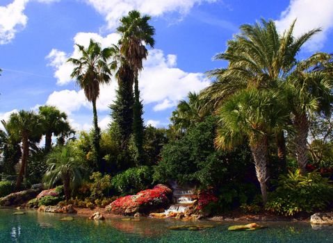 An exotic view in the usa with a waterfall.