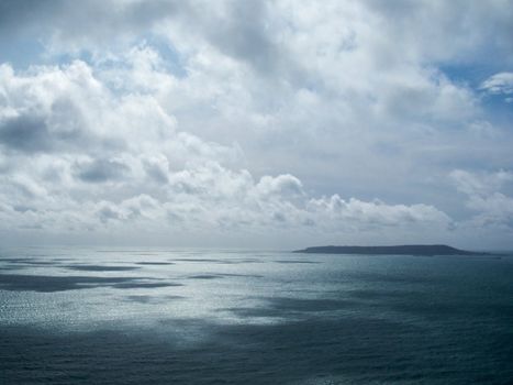 Looking out to the Isle of Portland from the clifftop. (The Isle of Portland is actually a penisula, despite its name)