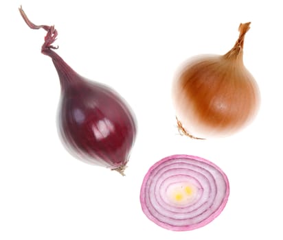 Red bulb, onions isolated on white background