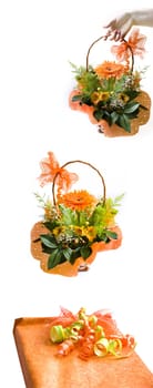 orange decorated gift box with ribbon